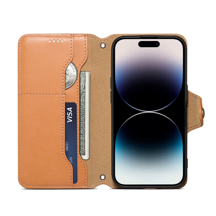 For iPhone 16 Pro Max Denior Cowhide Texture Wallet Style Leather Phone Case(Khaki) - iPhone 16 Pro Max Cases by Denior | Online Shopping UK | buy2fix