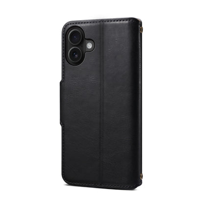 For iPhone 16 Plus Denior Cowhide Texture Wallet Style Leather Phone Case(Black) - iPhone 16 Plus Cases by Denior | Online Shopping UK | buy2fix