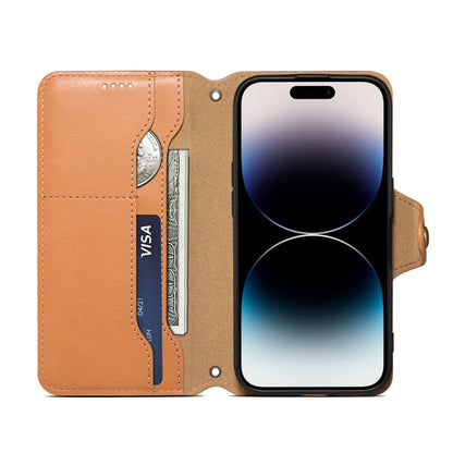 For iPhone 16 Denior Cowhide Texture Wallet Style Leather Phone Case(Khaki) - iPhone 16 Cases by Denior | Online Shopping UK | buy2fix