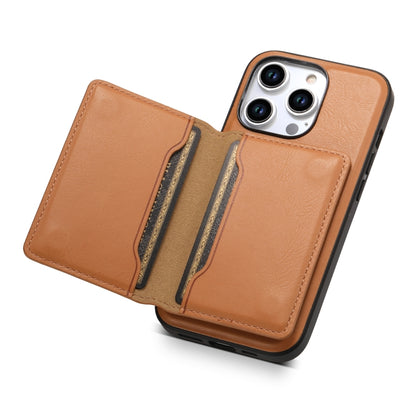 For iPhone 15 Pro Denior Cowhide Texture Leather MagSafe Detachable Wallet Phone Case(Khaki) - iPhone 15 Pro Cases by Denior | Online Shopping UK | buy2fix