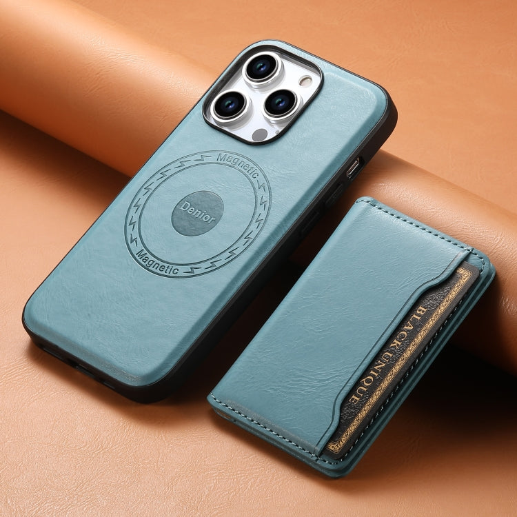 For iPhone 12 Pro Denior Cowhide Texture Leather MagSafe Detachable Wallet Phone Case(Blue) - iPhone 12 / 12 Pro Cases by Denior | Online Shopping UK | buy2fix