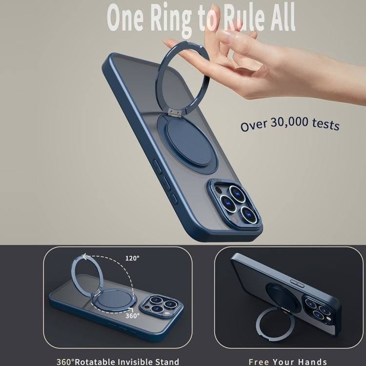 For iPhone 14 Pro Max 360-degree Rotating MagSafe Magnetic Holder Phone Case(Navy Blue) - iPhone 14 Pro Max Cases by buy2fix | Online Shopping UK | buy2fix