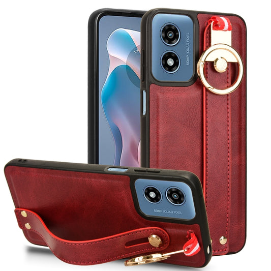 For Motorola Moto G Play 4G 2024 Wristband Leather Back Phone Case(Red) - Motorola Cases by buy2fix | Online Shopping UK | buy2fix