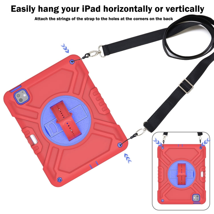 For iPad Pro 11 2024 X Rotation PC Hybrid Silicone Tablet Case with Strap(Red Blue) - iPad Pro 11 2024 Cases by buy2fix | Online Shopping UK | buy2fix