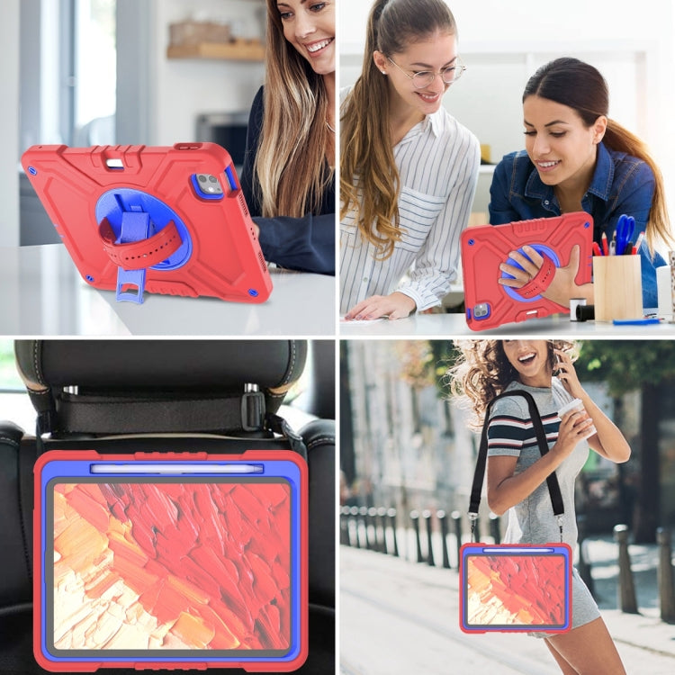 For iPad Pro 11 2024 X Rotation PC Hybrid Silicone Tablet Case with Strap(Red Blue) - iPad Pro 11 2024 Cases by buy2fix | Online Shopping UK | buy2fix