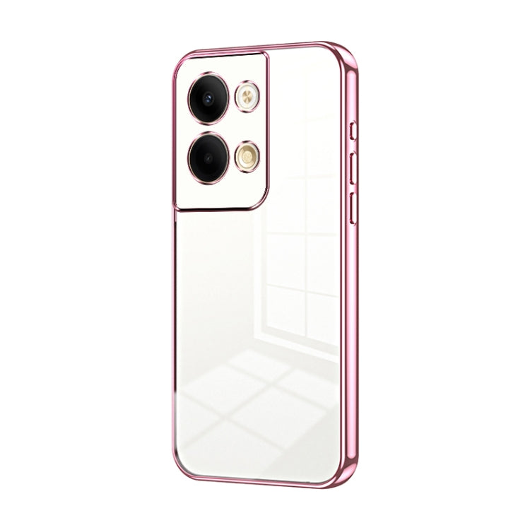 For OPPO Reno9 / Reno9 Pro Transparent Plating Fine Hole Phone Case(Pink) - OPPO Cases by buy2fix | Online Shopping UK | buy2fix