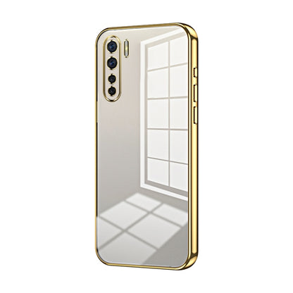 For OPPO Reno3 4G / F15 / A91 Transparent Plating Fine Hole Phone Case(Gold) - OPPO Cases by buy2fix | Online Shopping UK | buy2fix
