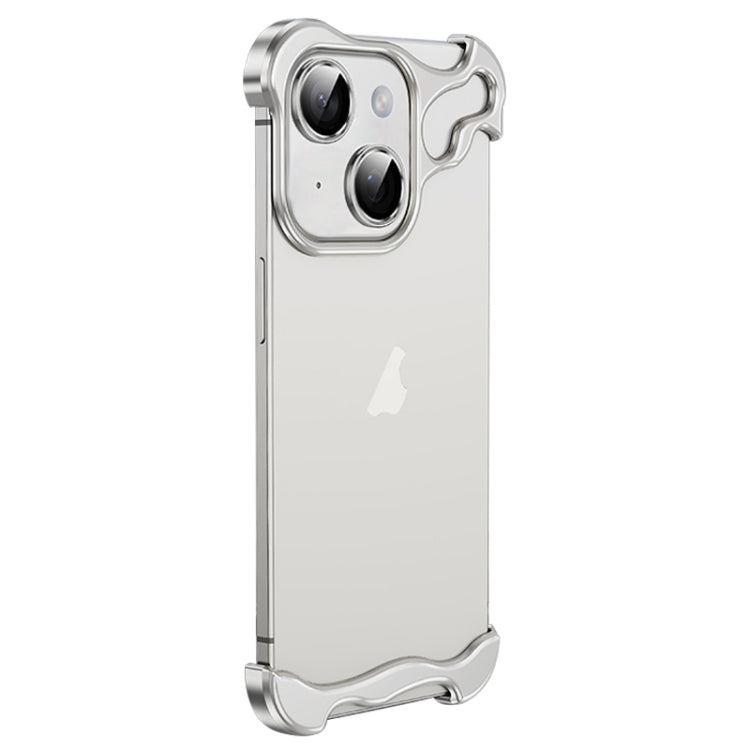 For iPhone 15 Frameless Metal Corner Pad Phone Case with Lens Film(White) - iPhone 15 Cases by buy2fix | Online Shopping UK | buy2fix