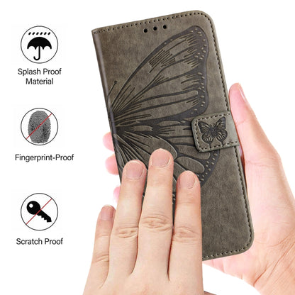 For Samsung Galaxy M55 Embossed Butterfly Leather Phone Case(Grey) - Galaxy Phone Cases by buy2fix | Online Shopping UK | buy2fix