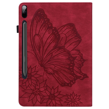 For Samsung Galaxy Tab S9 FE+ / S9+ / S8+ Big Butterfly Embossed Leather Tablet Case(Red) - Galaxy Tab S9+ Cases by buy2fix | Online Shopping UK | buy2fix