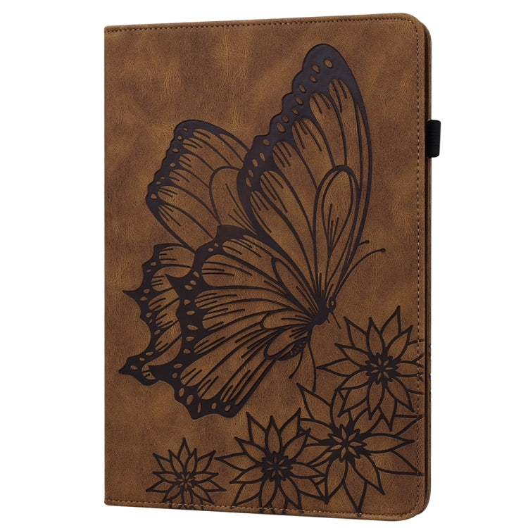 For Samsung Galaxy Tab S9 Ultra / S8 Ultra Big Butterfly Embossed Leather Tablet Case(Brown) - Galaxy Tab S9 Ultra Cases by buy2fix | Online Shopping UK | buy2fix