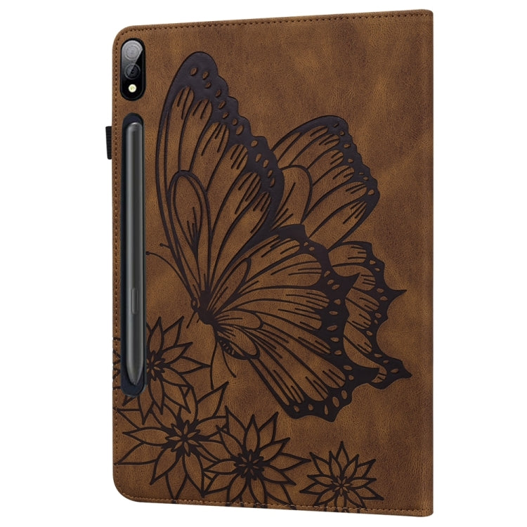 For Samsung Galaxy Tab S9 Ultra / S8 Ultra Big Butterfly Embossed Leather Tablet Case(Brown) - Galaxy Tab S9 Ultra Cases by buy2fix | Online Shopping UK | buy2fix