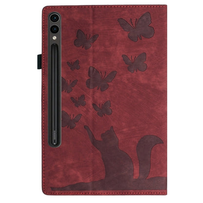 For Samsung Galaxy Tab S9 Ultra / S8 Ultra Butterfly Cat Embossing Leather Tablet Case(Red) - Galaxy Tab S9 Ultra Cases by buy2fix | Online Shopping UK | buy2fix