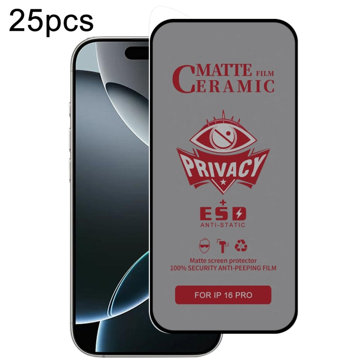 For iPhone 16 Pro 25pcs Full Coverage Frosted Privacy Ceramic Film - iPhone 16 Pro Tempered Glass by buy2fix | Online Shopping UK | buy2fix