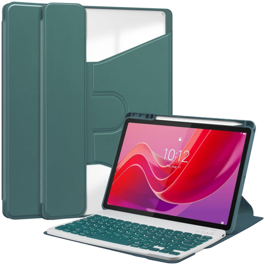 For Lenovo Tab M11/Xiaoxin Pad 11 2024 360 Rotation Transparent Smart Leather Case with Keyboard(Dark Green) - Lenovo by buy2fix | Online Shopping UK | buy2fix