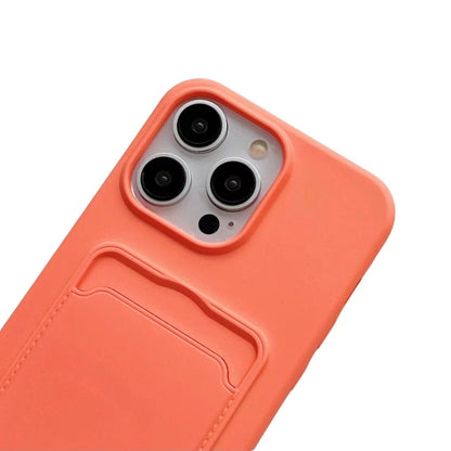 For iPhone 16 Pro Max Card Slot Liquid Silicone Phone Case with Lanyard(Orange) - iPhone 16 Pro Max Cases by buy2fix | Online Shopping UK | buy2fix