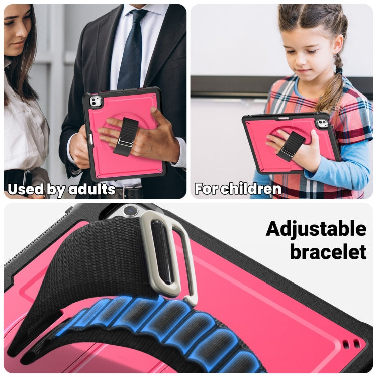 For iPad Pro 13 2024 Honeycomb Hand Grip Turntable Stand Tablet Case(Rose Red) - iPad Pro 13 2024 Cases by buy2fix | Online Shopping UK | buy2fix