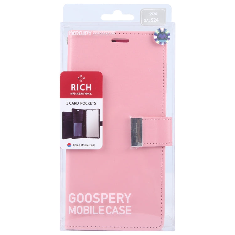 For Samsung Galaxy S24 5G GOOSPERY RICH DIARY Crazy Horse Texture Leather Phone Case(Pink) - Galaxy S24 5G Cases by GOOSPERY | Online Shopping UK | buy2fix