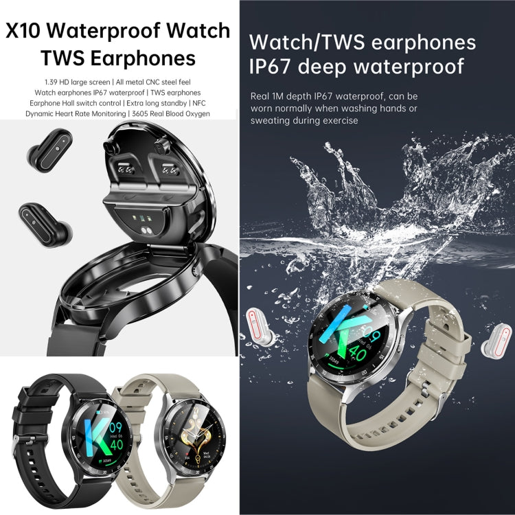 X10 Headphones Smart Watch 1.39 inch Waterproof Bracelet, Support Bluetooth Call / NFC / Heart Rate(Silver) - Smart Watches by buy2fix | Online Shopping UK | buy2fix