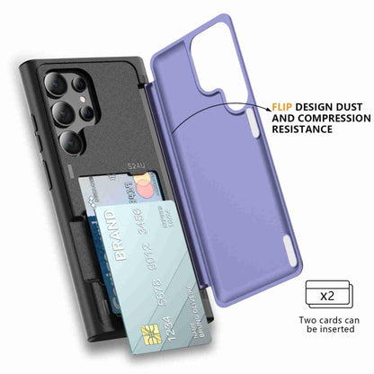 For Samsung Galaxy S22 Ultra 5G 3 in 1 Flip Holder Phone Case(Light Purple) - Galaxy S22 Ultra 5G Cases by buy2fix | Online Shopping UK | buy2fix