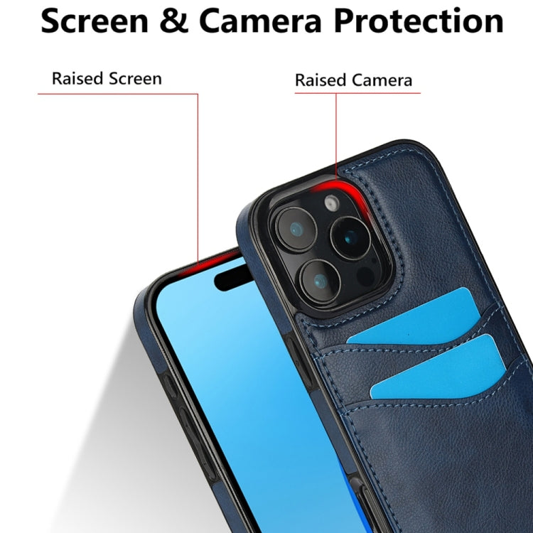 For iPhone 16 Pro Max Litchi Leather Skin Card Slots Phone Case(Blue) - iPhone 16 Pro Max Cases by buy2fix | Online Shopping UK | buy2fix