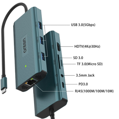 Onten UC961 9 in 1 USB-C / Type-C Multi-function HUB Docking Station(Green) - USB HUB by Onten | Online Shopping UK | buy2fix