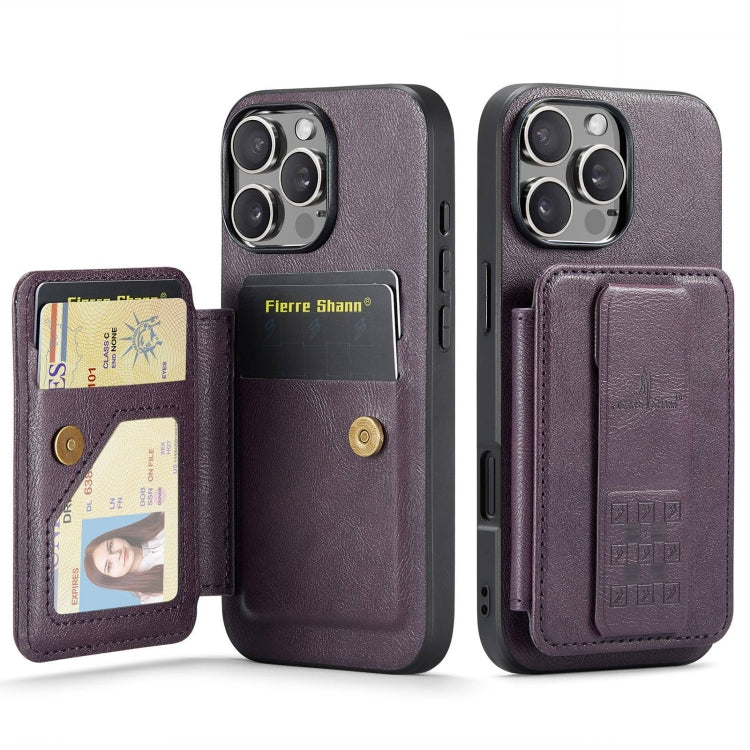 For iPhone 16 Pro Fierre Shann Oil Wax Cow Leather Card Holder Back Phone Case(Purple) - iPhone 16 Pro Cases by FIERRE SHANN | Online Shopping UK | buy2fix