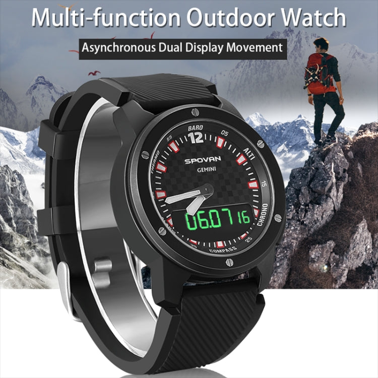 SPOVAN Gemini Outdoor Mountaineering Altitude Barometric Waterproof Sports Watch(Black) - Smart Watches by SPOVAN | Online Shopping UK | buy2fix