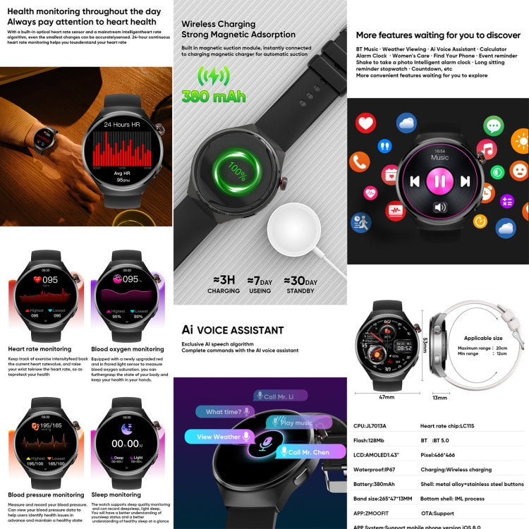 MT26 Smart Watch 1.43 inch AMOLED Bracelet, Support Bluetooth Call / Blood Pressure / Blood Oxygen / Heart Rate(Black) - Smart Watches by buy2fix | Online Shopping UK | buy2fix