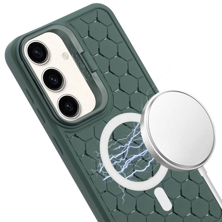 For Samsung Galaxy S23 FE 5G Honeycomb Radiating Lens Holder Magsafe Phone Case(Green) - Galaxy S23 FE 5G Cases by buy2fix | Online Shopping UK | buy2fix