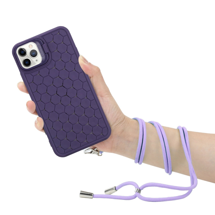 For iPhone 13 Pro Honeycomb Radiating Lens Holder Magsafe Phone Case with Lanyard(Purple) - iPhone 13 Pro Cases by buy2fix | Online Shopping UK | buy2fix