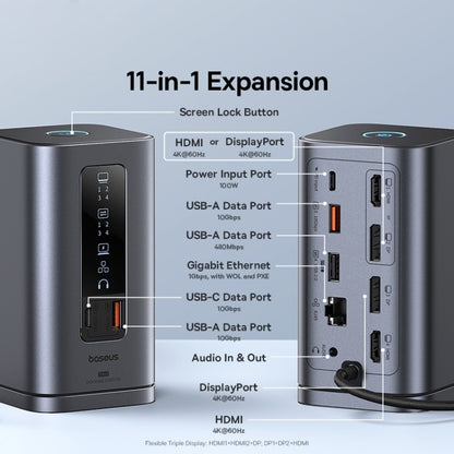 Baseus Spacemate Series 11 in 1 Working Station Multifunctional USB-C / Type-C HUB Adapter(Space Grey) - USB HUB by Baseus | Online Shopping UK | buy2fix