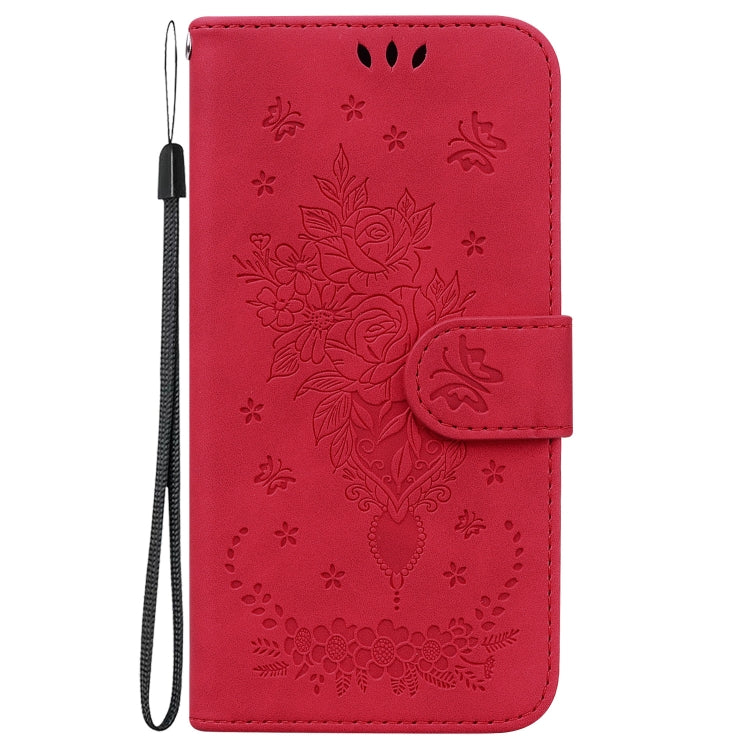 For Google Pixel 9 Pro Butterfly Rose Embossed Leather Phone Case(Red) - Google Cases by buy2fix | Online Shopping UK | buy2fix