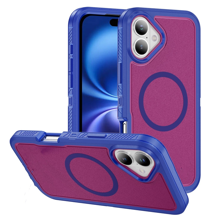 For iPhone 16 Guard Magsafe Magnetic Ring Matte Phone Case(Blue+Rose Red) - iPhone 16 Cases by buy2fix | Online Shopping UK | buy2fix