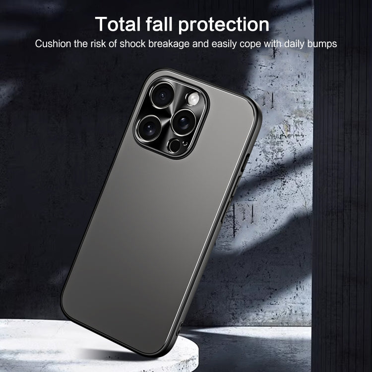 For iPhone 15 Pro Max R-JUST RJ-61 Electroplating Frosted TPU + PC Phone Case with Holder(Grey) - iPhone 15 Pro Max Cases by R-JUST | Online Shopping UK | buy2fix