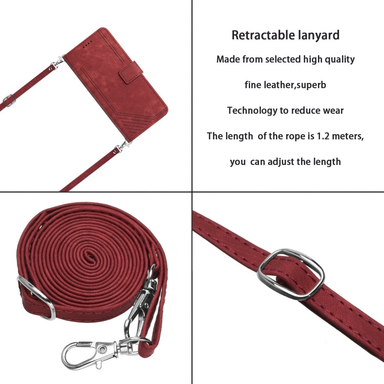 For OnePlus 13 Skin Feel Stripe Pattern Leather Phone Case with Lanyard(Red) - OnePlus Cases by buy2fix | Online Shopping UK | buy2fix