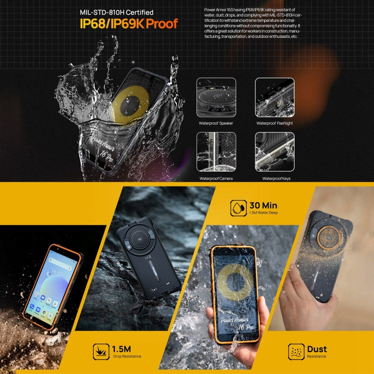 [HK Warehouse] Ulefone Power Armor 16S Rugged Phone, 8GB+128GB, 9600mAh Battery, Side Fingerprint, 5.93 inch Android 13 Unisoc T616 Octa Core up to 2.0GHz, Network: 4G, NFC, OTG(Orange) - Ulefone by Ulefone | Online Shopping UK | buy2fix