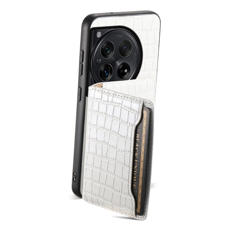 For OnePlus 12 Crocodile Texture Card Bag Design Full Coverage Phone Case(White) - OnePlus Cases by buy2fix | Online Shopping UK | buy2fix