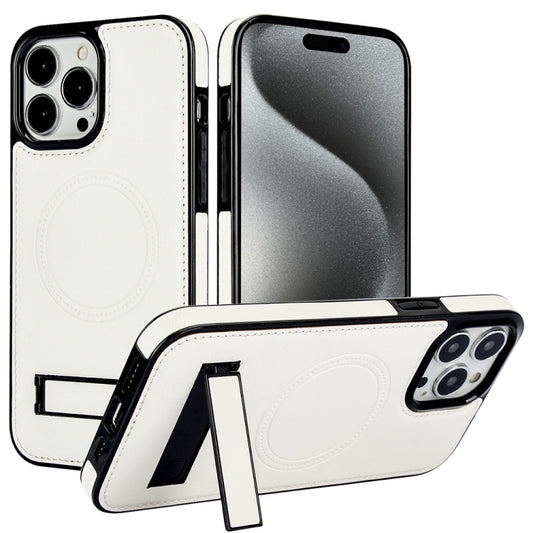 For iPhone 15 Pro Max Retro Leather Invisible Stand MagSafe Phone Case(White) - iPhone 15 Pro Max Cases by buy2fix | Online Shopping UK | buy2fix