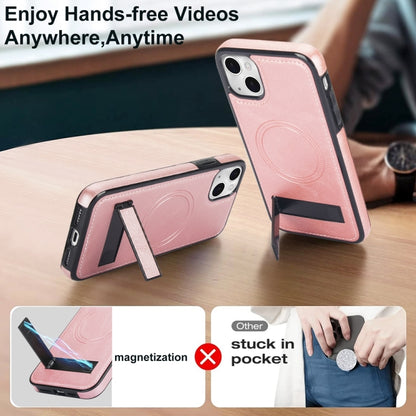 For iPhone 14 Retro Leather Invisible Stand MagSafe Phone Case(Rose Gold) - iPhone 14 Cases by buy2fix | Online Shopping UK | buy2fix