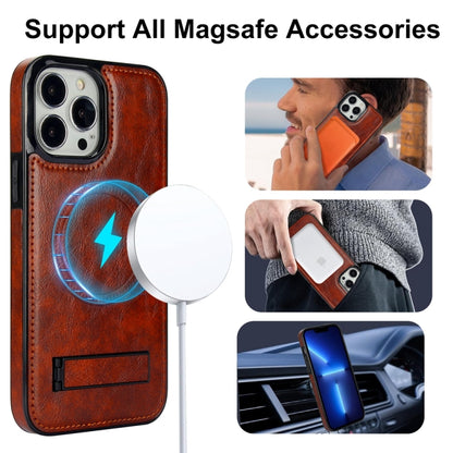 For iPhone 13 Pro Retro Leather Invisible Stand MagSafe Phone Case(Brown) - iPhone 13 Pro Cases by buy2fix | Online Shopping UK | buy2fix