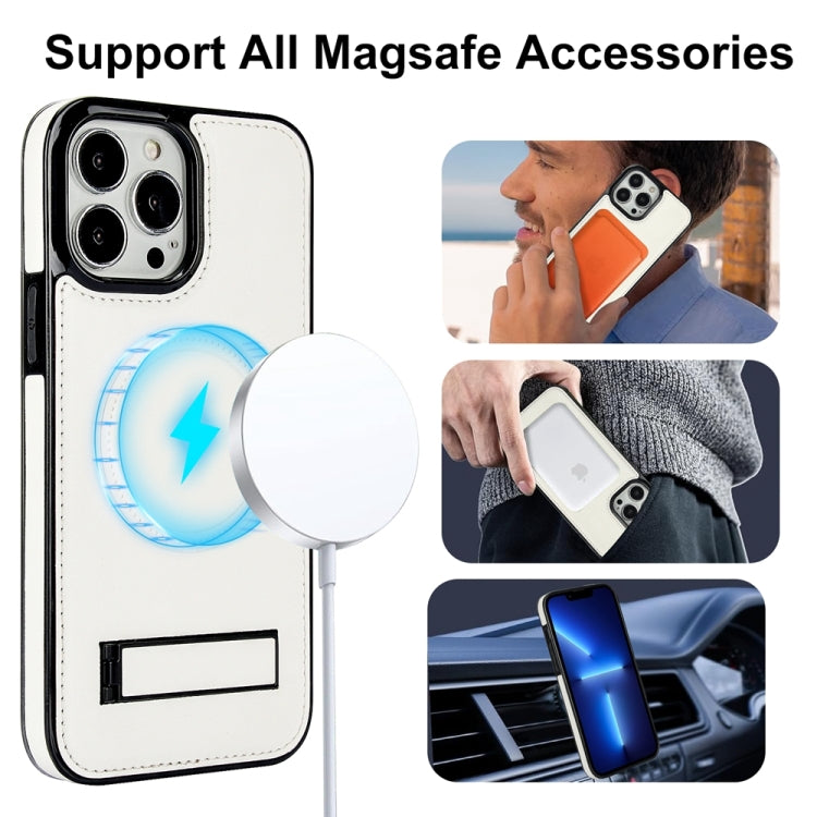 For iPhone 13 Pro Max Retro Leather Invisible Stand MagSafe Phone Case(White) - iPhone 13 Pro Max Cases by buy2fix | Online Shopping UK | buy2fix