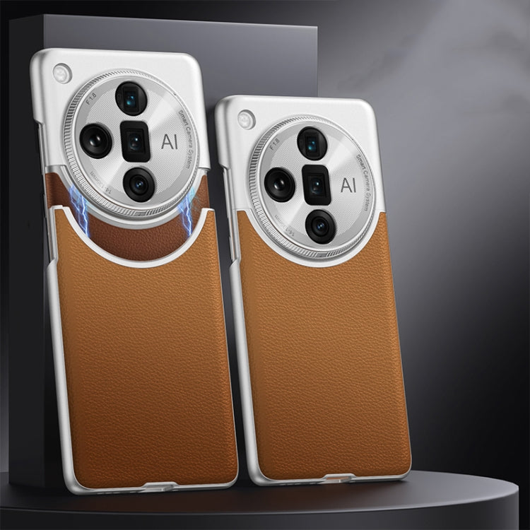 For OPPO Find X7 Ultra GKK Mortise-Tenon Connection Contrast Color Leather Shockproof Phone Case(Brown) - Find X7 Ultra Cases by GKK | Online Shopping UK | buy2fix