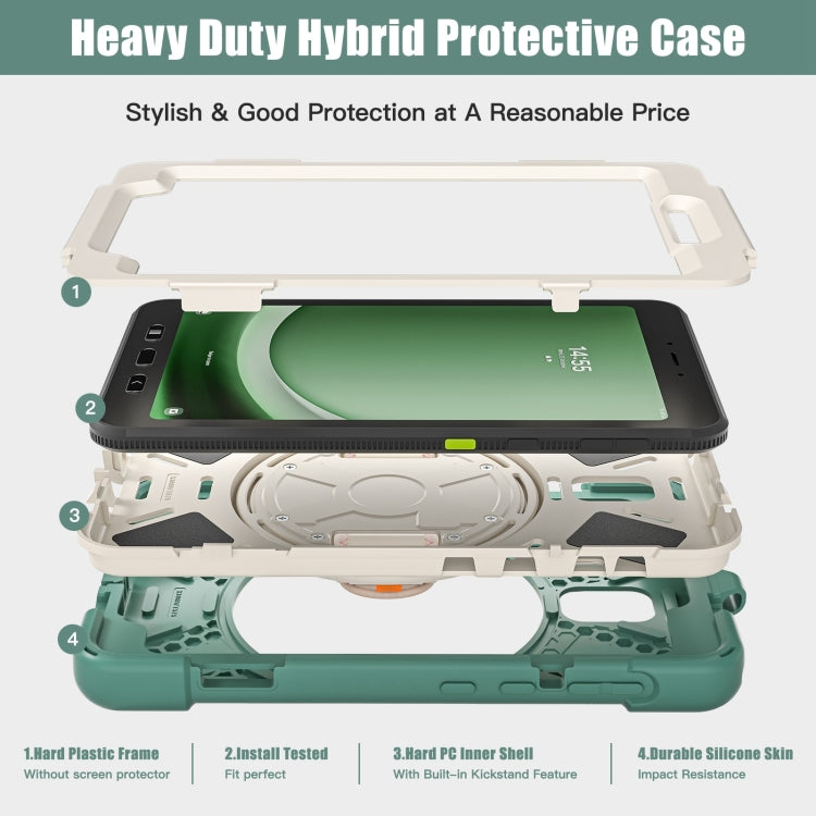 For Samsung Galaxy Tab Active5 X300 Rotary Grip Silicone Hybrid PC Tablet Case with Shoulder Strap(Emerald Green) - Other Galaxy Tab PC by buy2fix | Online Shopping UK | buy2fix