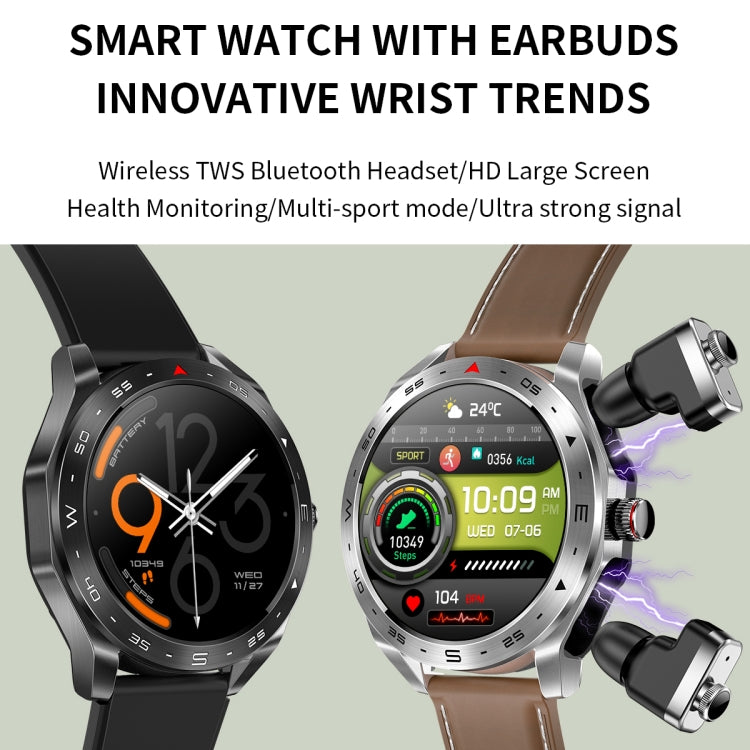 LEMFO T95 1.52 inch IPS Screen 2 in 1 Bluetooth Earphone Smart Watch Support Health Monitoring(Silver) - Smart Watches by LEMFO | Online Shopping UK | buy2fix