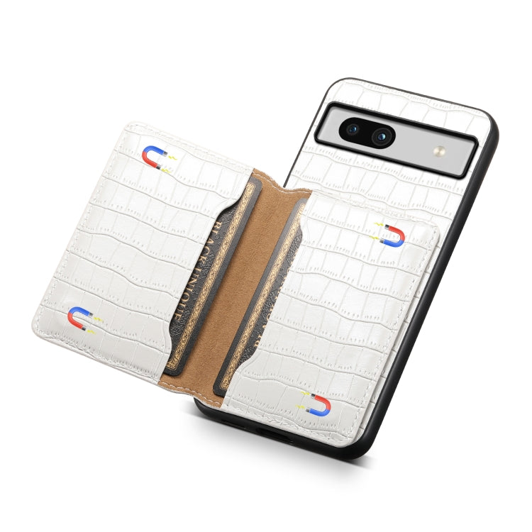 For Google Pixel 7a Crocodile Texture Card Bag Design Full Coverage Phone Case(White) - Google Cases by buy2fix | Online Shopping UK | buy2fix