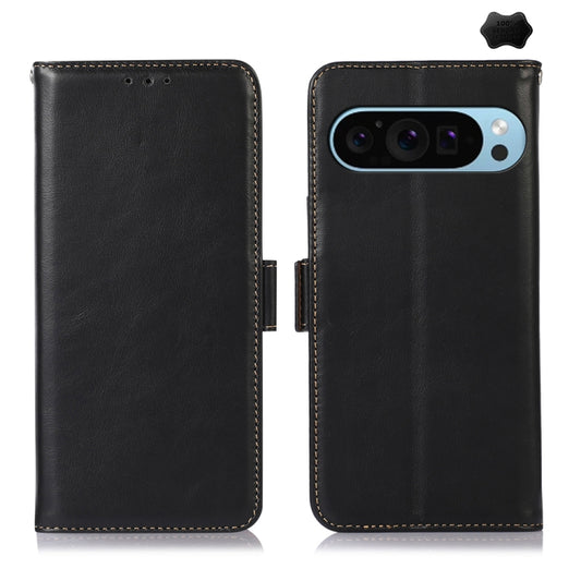 For Google Pixel 9 Crazy Horse Top Layer Cowhide Leather Phone Case(Black) - Google Cases by buy2fix | Online Shopping UK | buy2fix