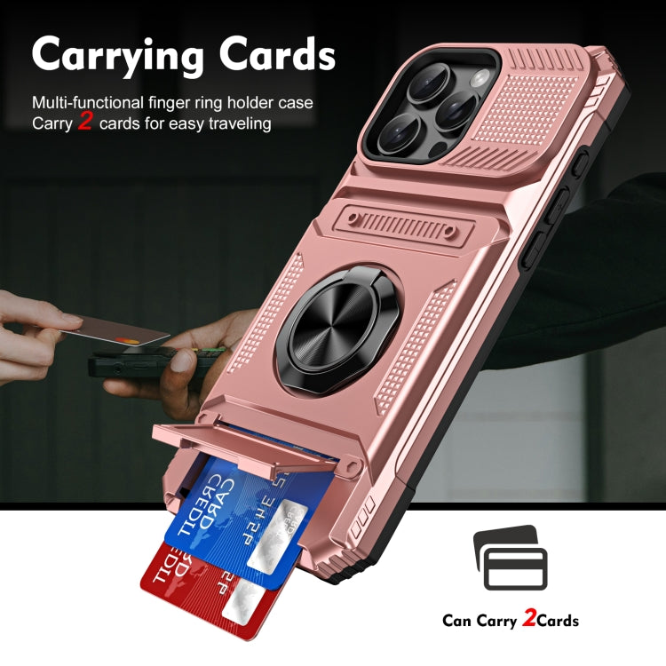 For iPhone 16 TPU+PC Shockproof Card Phone Case with Metal Ring Holder(Rose Gold) - iPhone 16 Cases by buy2fix | Online Shopping UK | buy2fix