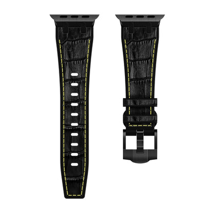 For Apple Watch SE 2023 44mm Crocodile Texture Liquid Silicone Watch Band(Black Yellow Black) - Watch Bands by buy2fix | Online Shopping UK | buy2fix