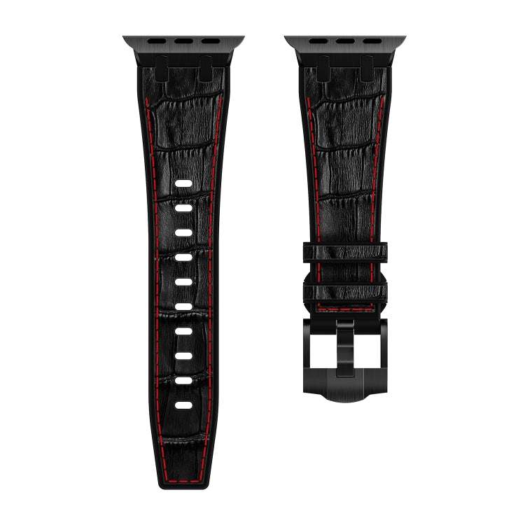 For Apple Watch SE 2023 40mm Crocodile Texture Liquid Silicone Watch Band(Black Red Black) - Watch Bands by buy2fix | Online Shopping UK | buy2fix